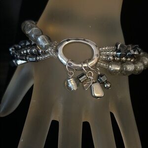 Silpada Sterling Hematite  Glass Beads Multi Strand Charm Bracelet